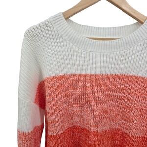 Striped Sweater Women's Medium Knit Pullover Orange‎ White Casual Fall